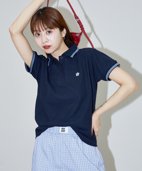 「MARY QUANT」 半袖ポロシャツ「PUBLUXコラボ」 フリ- ブラック レディース_画像3
