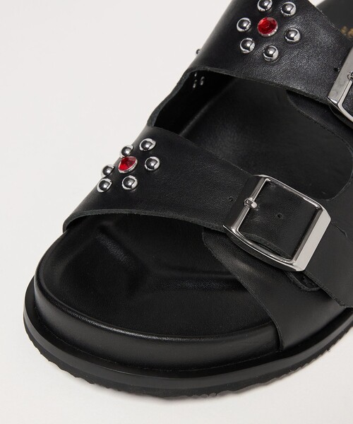 【美品】Caminando バックル付き ブラック サンダル 25cm CAMINANDO（カミナンド） サンダル 「別注」「CAMINANDO」スタッズ