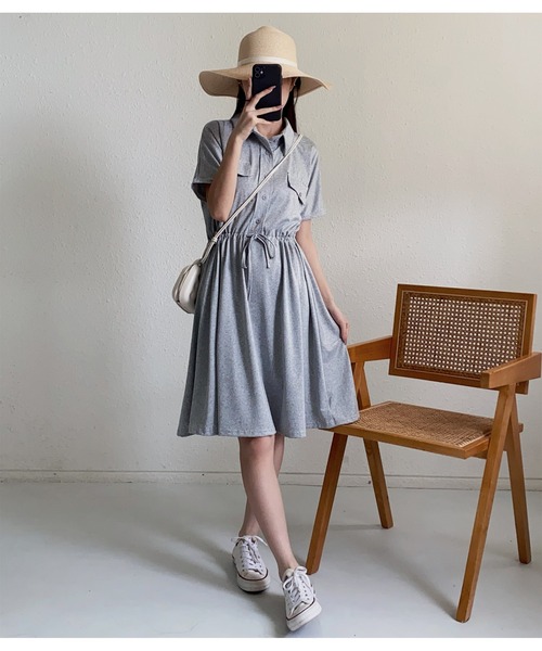 MAISON DE THERESE シャツワンピース ハーフボタンウエスト