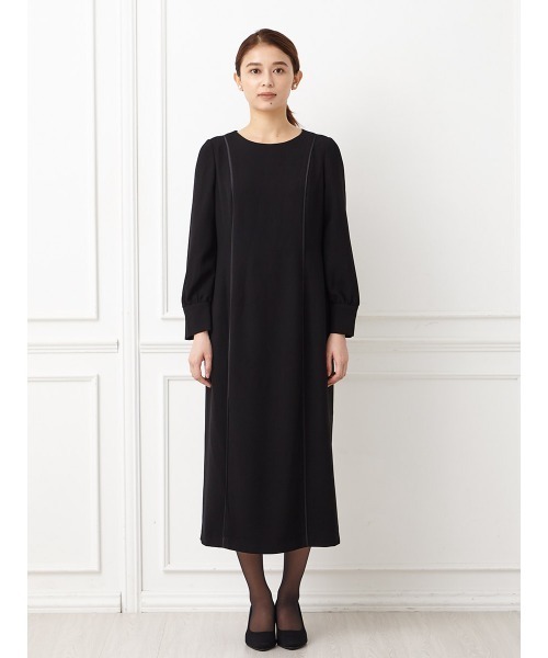 ワンピース 「喪服・礼服」カフススリーブパイピングデザイン  
