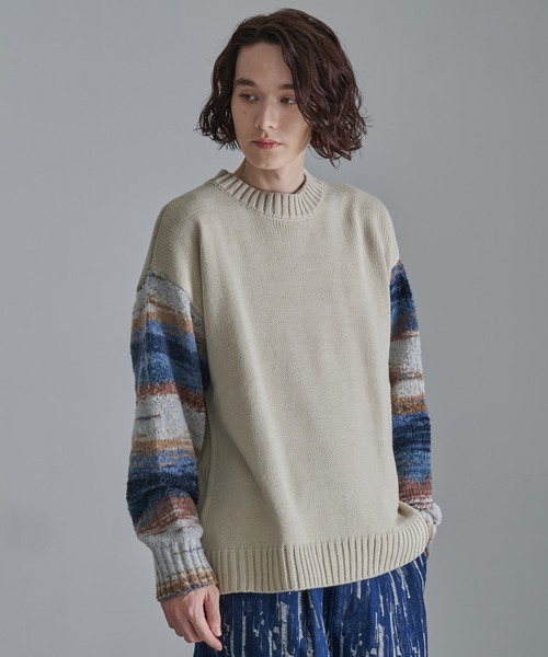 Revo. セーター ニット グラデーションスリーブ クルーネックニット