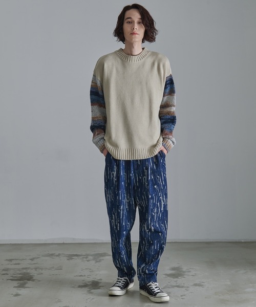 アルパカ混【ピーティートリノ】グラデーションニット クルーネック 長袖 伊製 Revo. セーター ニット グラデーションスリーブ クルーネックニット