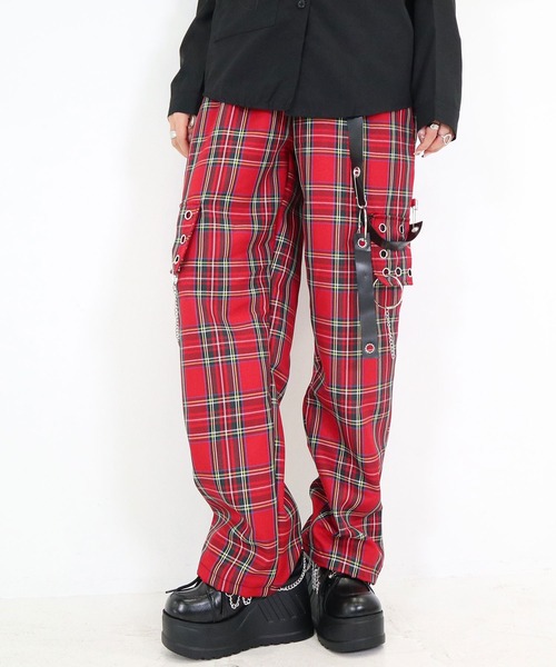 うごちゃんノエビアのアパレルチェック柄パンツ LLサイズ Diable baiser パンツ チェック柄ハトメ地雷系パンツ レディース