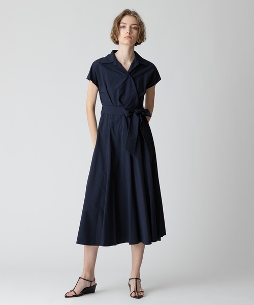 allureville ナイロンシャツワンピース ネイビー 半袖 allureville シャツワンピース 綿ナイロンタンブラーワンピース