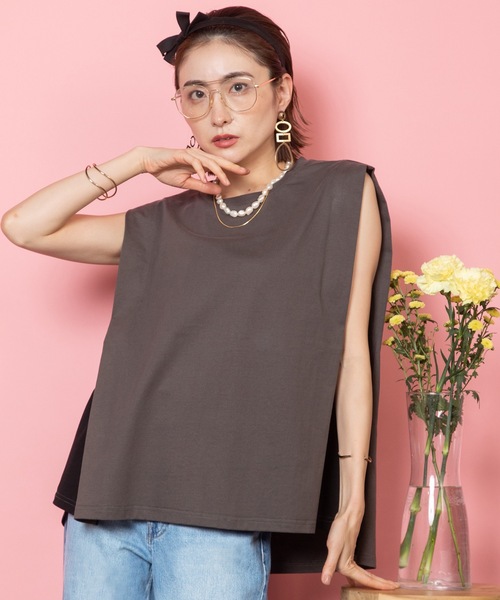 tシャツ サイドバイカラー　ドッキングトップス レディース
