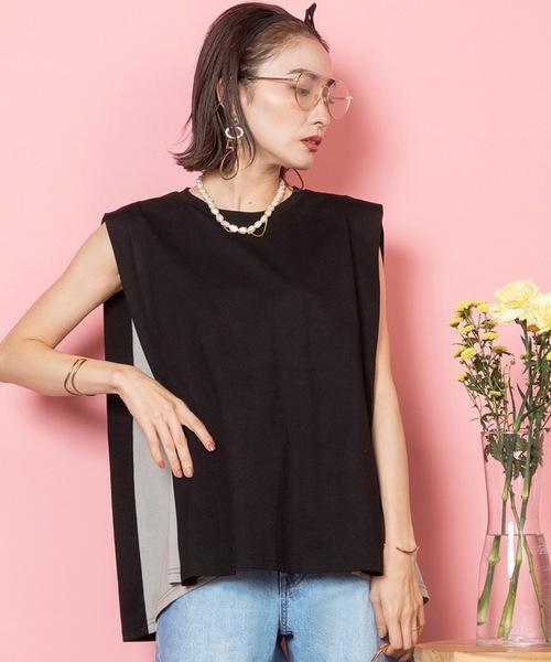 【超人気デザイン】 カラー ドッキングデザイン バイカラー 即完売注意 Tシャツ tシャツ サイドバイカラー ドッキングトップス レディース