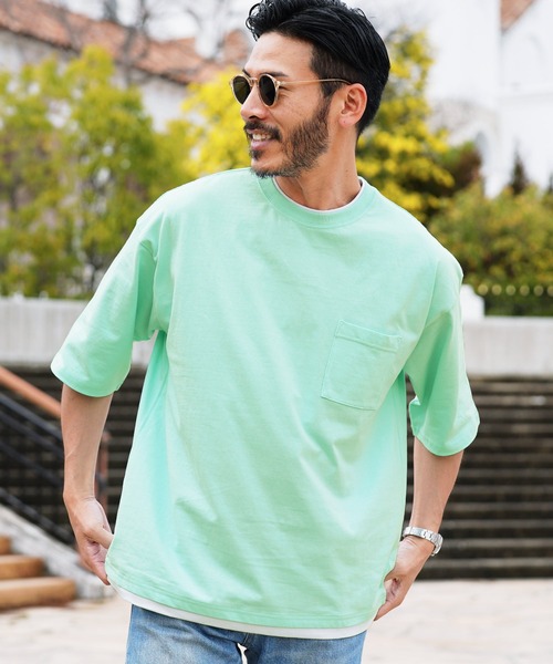 JIGGYS SHOP tシャツ フェイクレイヤード 5分袖 オーバーサイズ
