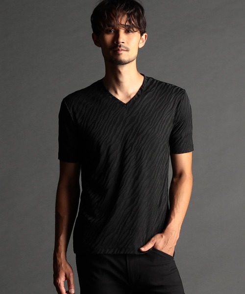 NICOLE CLUB FOR MEN tシャツ アニマル柄ジャガードVネック半袖