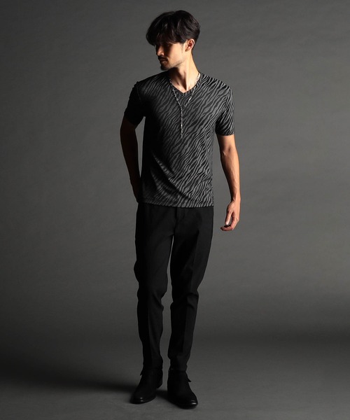 NICOLE CLUB FOR MEN tシャツ アニマル柄ジャガードVネック半袖