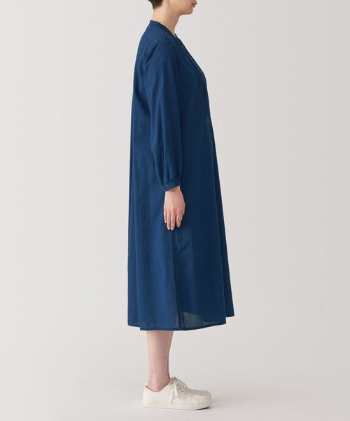 無印良品（MUJI） ワンピース 婦人 綿ボイル インディゴ染め長袖