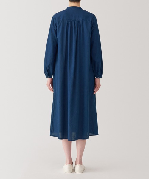無印良品（MUJI） ワンピース 婦人 綿ボイル インディゴ染め長袖