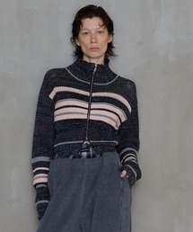 MAISON SPECIAL カーディガン Front Zip Mesh Border Knitwear