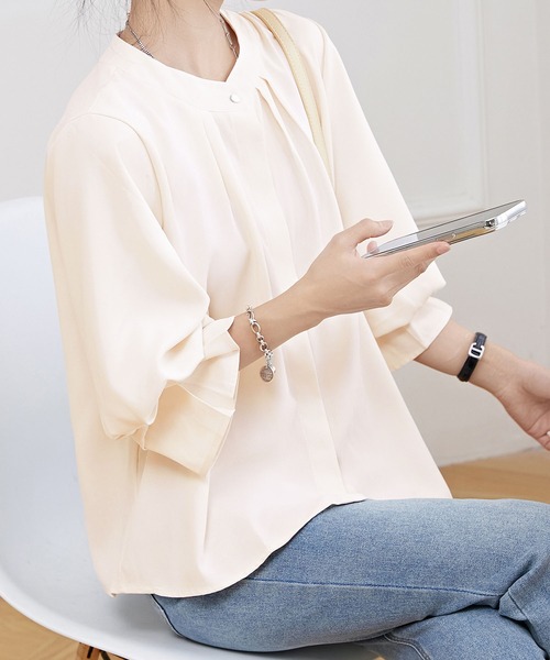 Lace Ladies ブラウス シャツ キャンディ袖 7分袖 フレア タック