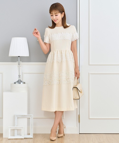 3種レース ストレッチ ワンピース 半袖 Prima Scherrer プリマ Prima Scherrer ワンピース 3種レース ストレッチ 半袖