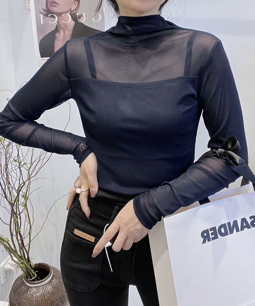 tシャツ シアータートルカットソー レディース 楽天市場】シアートップス 長袖 シアーハイネック シアー