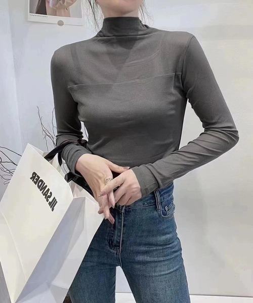 tシャツ シアー切替ボトルネックトップス レディース : ZOZOTOWN