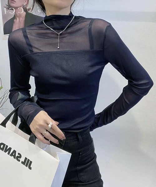 tシャツ シアー切替ボトルネックトップス レディース : ZOZOTOWN