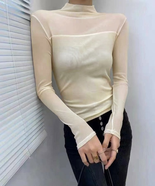 tシャツ シアー切替ボトルネックトップス レディース : ZOZOTOWN