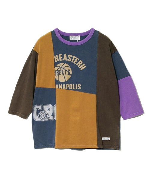 tシャツ CUBE SUGAR/キューブシュガー　20/-天竺パウダー加工７分袖リメイク風切替TEE レディース
