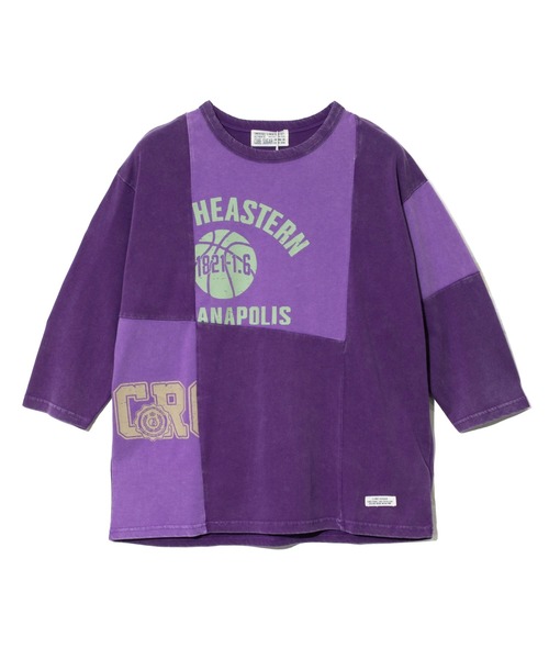 tシャツ CUBE SUGAR/キューブシュガー　20/-天竺パウダー加工７分袖リメイク風切替TEE レディース CUBE SUGAR tシャツ SUGAR/キューブシュガー 20/-天竺パウダー