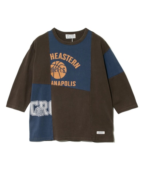 tシャツ CUBE SUGAR/キューブシュガー　20/-天竺パウダー加工７分袖リメイク風切替TEE レディース CUBE SUGAR tシャツ SUGAR/キューブシュガー 20/-天竺パウダー