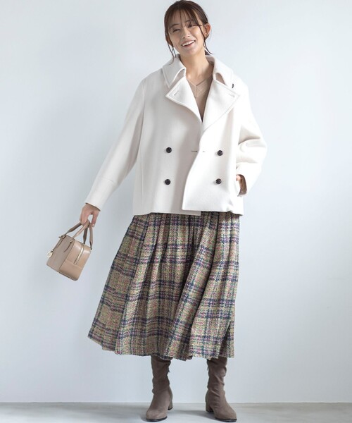 極美品 23区 ウールビーバー ピーコート ショートコート Pコート 38グレー 組曲（KUMIKYOKU） ピーコート pコート ショートビーバー ピーコート