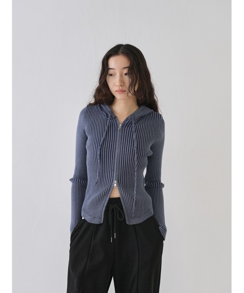 極美品✨ルネ パールメッシュニットパーカー ダブルジップ パフスリーブ ネイビー ダブルジップニットパーカー – Girls Crush