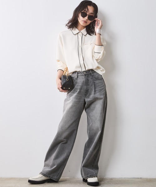 CHIC STYLE ブラウス シャツ 配色パイピングソフトシャツ