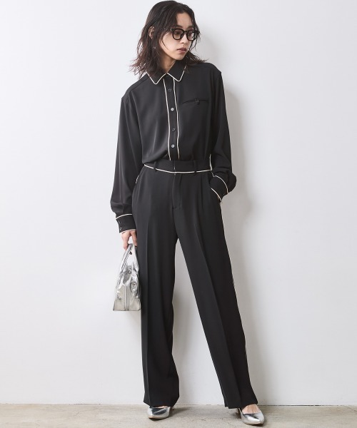 ブラウス シャツ 配色パイピングソフトシャツ 「大きいサイズ有」シックスタイル レディース CHIC STYLE ブラウス シャツ 配色パイピングソフトシャツ