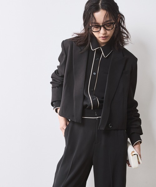 ブラウス シャツ 配色パイピングソフトシャツ 「大きいサイズ有」シックスタイル レディース 配色パイピングソフトシャツ＜大きいサイズ有＞シックスタイル