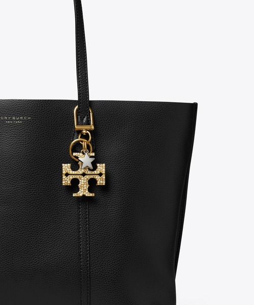 Tory Burch キーホルダー ロゴ セール】キラ メタル パフドアップ ロゴ キーリング