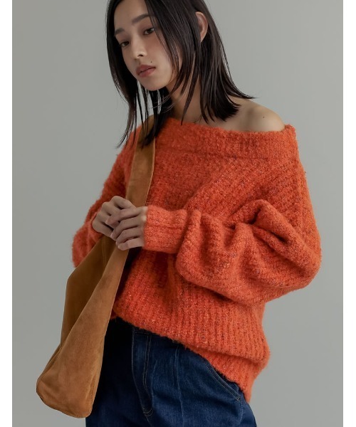 ADEAMオフショルダー フレアスリーブ ニットトップス オレンジ ADEAMオフショルダー フレアスリーブ ニットトップス オレンジ