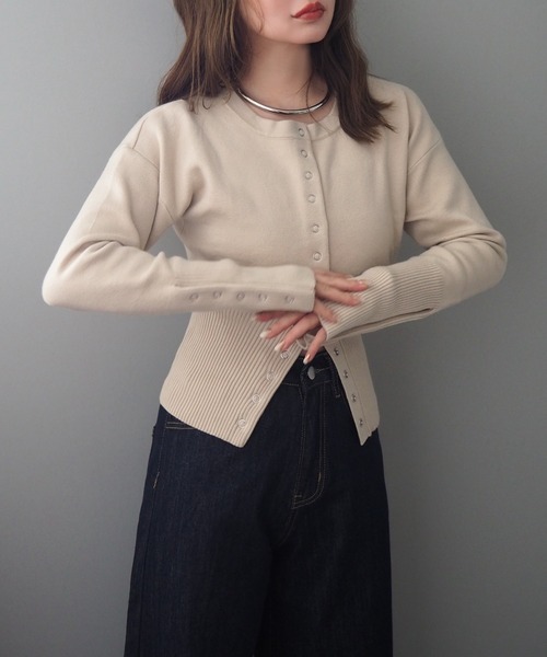 カーディガン snap button knit cardigan /リブ切り替え スナップ