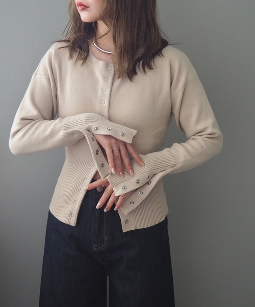 カーディガン snap button knit cardigan /リブ切り替え スナップ