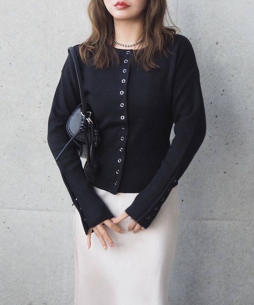 カーディガン snap button knit cardigan /リブ切り替え スナップ