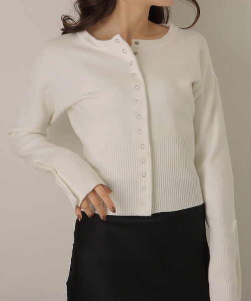 カーディガン snap button knit cardigan /リブ切り替え スナップ