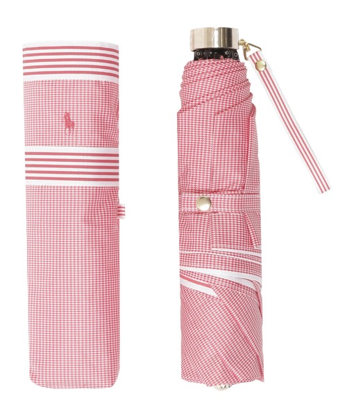 Ralph Lauren ピンク チェック柄 雨傘　60cm POLO RALPH LAUREN 長傘 千鳥格子×POLO PONY ロゴ 雨傘 レディース
