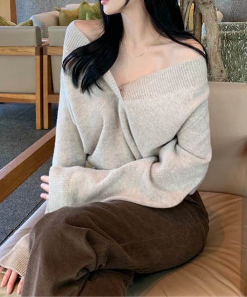 ニット セーター 2WAY Vネックニット レディース