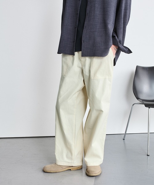 専用entre amisTKAmericaSlim　サイズ32/46 イタリア製 CAMBIO(カンビオ)】Denim Like Drape Henley Neck Concho Button
