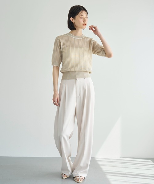 ニット セーター 配色ラインリブニット レディース meilmada ニット セーター 配色ラインランダムリブニット