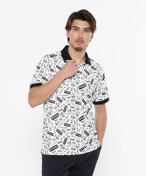 半袖ポロシャツ メンズ ロゴプリント ドロップショルダー 2色 PING ポロシャツ 「PING APPAREL」総柄プリント半袖ポロシャツ