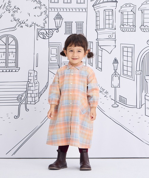 Combi mini ワンピース 長袖前開きオリジナルビエラチェックワンピース