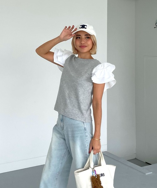 tシャツ 袖フリルフェアリートップス レディース