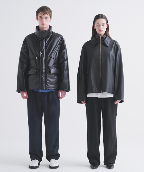 【CULLNI 24ss】Faux Leather Shirt Jacket JACKETZ Classic American Singer Popstar Black Faux Leather