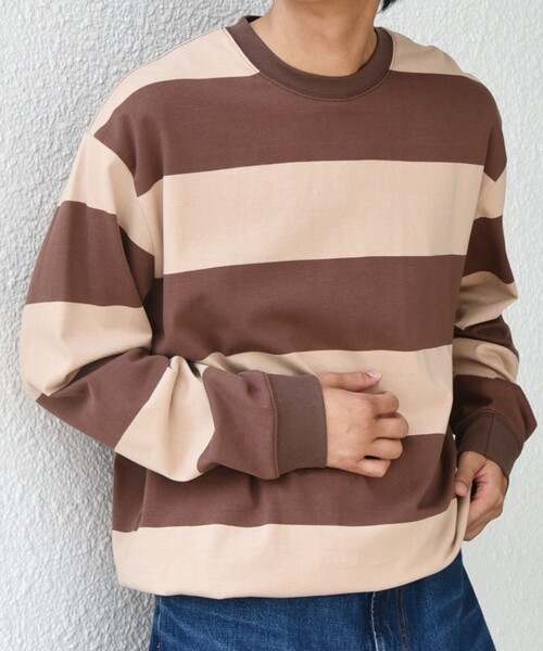 SHIPS any tシャツ any: ワイド カラー ボーダー スピンドル Tシャツ