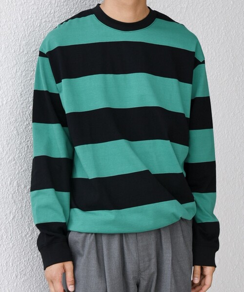 d.i.a. ミントグリーン ブラック ボーダー ロンT 長袖 レース 平成 星 SHIPS any tシャツ any: ワイド カラー ボーダー スピンドル Tシャツ