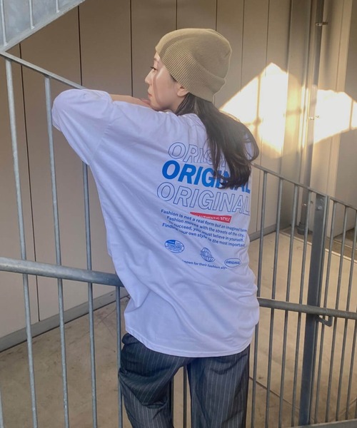 tシャツ バックロゴプリントオーバーTシャツ(kiharu select) / ロゴT バックロゴ オーバーサイズTシャツ 半袖 ビックシルエット ロ