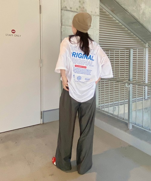 I-SOOK tシャツ バックロゴプリントオーバーTシャツ(kiharu