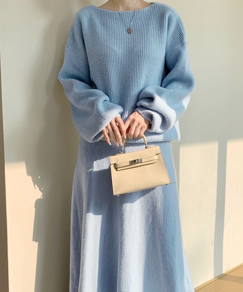 セットアップ ボートネックドロップショルダーニット＆ニットロング