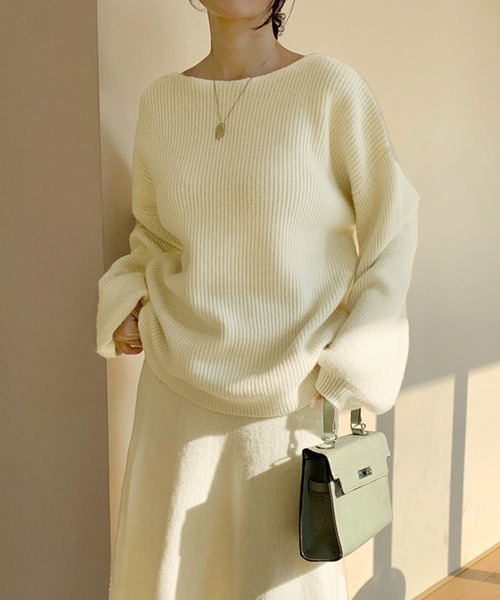 セットアップ ボートネックドロップショルダーニット＆ニットロング